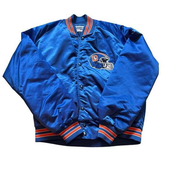 Vintage 1990s Denver Broncos NFL Chalk Line Satin Bomber Jacket Men’s Medium - Picture 2 of 6